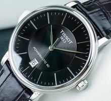 Load image into Gallery viewer, Tissot Carson Premium Powermatic 80 Black Dial Black Leather Strap Watch For Men - T122.407.16.051.00