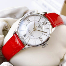 Load image into Gallery viewer, Tissot Chemin Des Tourelles Powermatic 80 Mother of Pearl White Dial Red Leather Strap Watch For Women - T099.207.16.118.00