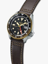 Load image into Gallery viewer, Seiko 5 Sports SKX GMT Automatic Mocha Black Dial Brown Leather Strap Watch For Men - SSK036K1