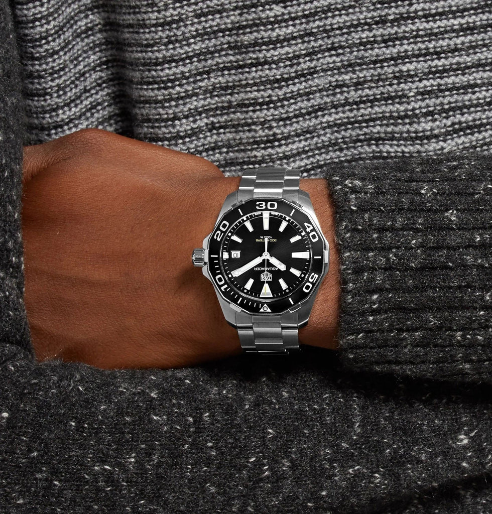 Tag Heuer Aquaracer Black Dial Silver Steel Strap Watch for Men - WAY111A.BA0928