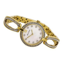 Load image into Gallery viewer, Bulova Crystal Collection Mother of Pearl Dial Gold Steel Strap Watch for Women - 98L225