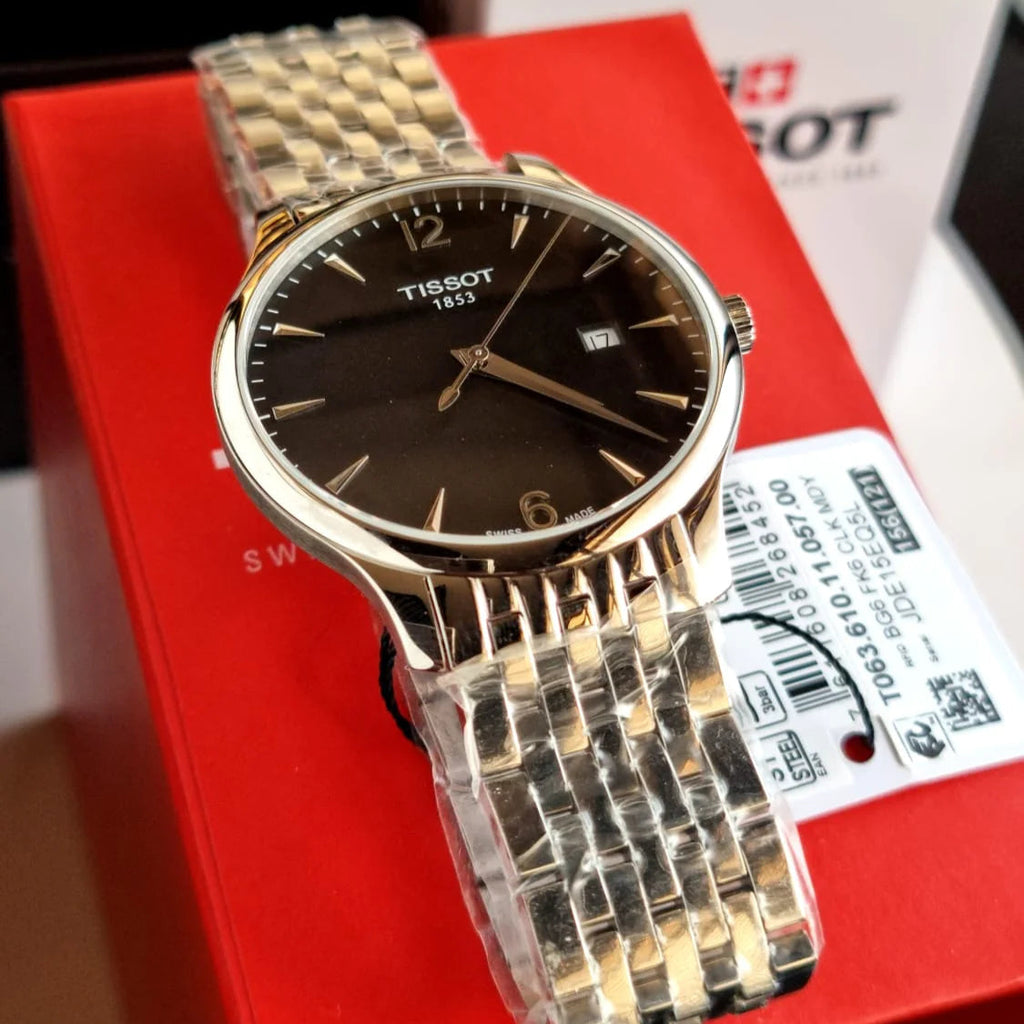 Tissot T Classic Tradition Chronograph Black Dial Silver Steel Strap Watch For Men - T063.617.11.057.00