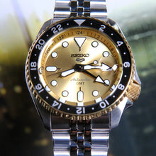 Load image into Gallery viewer, Seiko 5 Sports GMT Automatic 70th Anniversary Taiwan Limited Edition Gold Dial Silver Steel Strap Watch For Men - SSK044K1