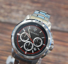 Load image into Gallery viewer, Maserati Successo Chronograph Black Dial Silver Steel Strap Watch For Men - R8873621009