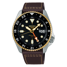 Load image into Gallery viewer, Seiko 5 Sports SKX GMT Automatic Mocha Black Dial Brown Leather Strap Watch For Men - SSK036K1
