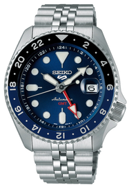Seiko 5 Sports GMT SKX Automatic Blueberry Dial Silver Steel Strap Watch For Men - SSK003K1