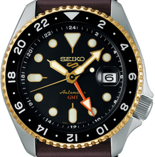 Load image into Gallery viewer, Seiko 5 Sports SKX GMT Automatic Mocha Black Dial Brown Leather Strap Watch For Men - SSK036K1
