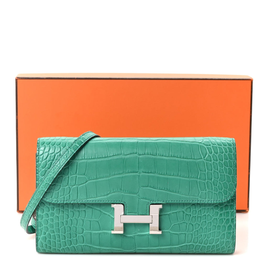 Matte Alligator Constance Long Wallet To Go Vert Jade
