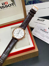 Load image into Gallery viewer, Tissot Carson Premium Chronograph Silver Dial Brown Leather Strap Watch For Men - T122.417.36.033.00