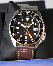 Load image into Gallery viewer, Seiko 5 Sports SKX GMT Automatic Mocha Black Dial Brown Leather Strap Watch For Men - SSK036K1