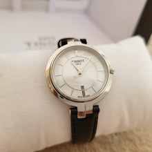Load image into Gallery viewer, Tissot T Lady Flamingo Mother of Pearl White Dial Black Leather Strap Watch for Women - T094.210.16.111.00
