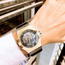 Load image into Gallery viewer, Maserati Potenza Automatic Skeleton Grey Dial Black Leather Strap Watch For Men - R8821108037
