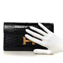 Load image into Gallery viewer, Shiny Alligator Constance Long Wallet Bleu Marine Cuivre