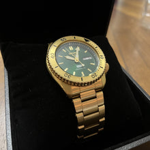 Load image into Gallery viewer, Seiko 5 Sports HUF Limited Edition Green Dial Gold Steel Strap Watch For Men - SRPJ20