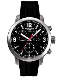 Tissot PRC 200 Chronograph Black Dial Black Rubber Strap Watch for Men - T114.417.17.057.00