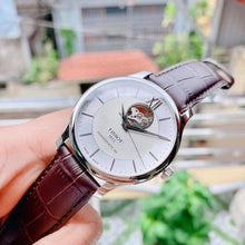 Load image into Gallery viewer, Tissot T Classic Tradition Powermatic 80 Open Heart Silver Dial Brown Leather Strap Watch for Men - T063.907.16.038.00