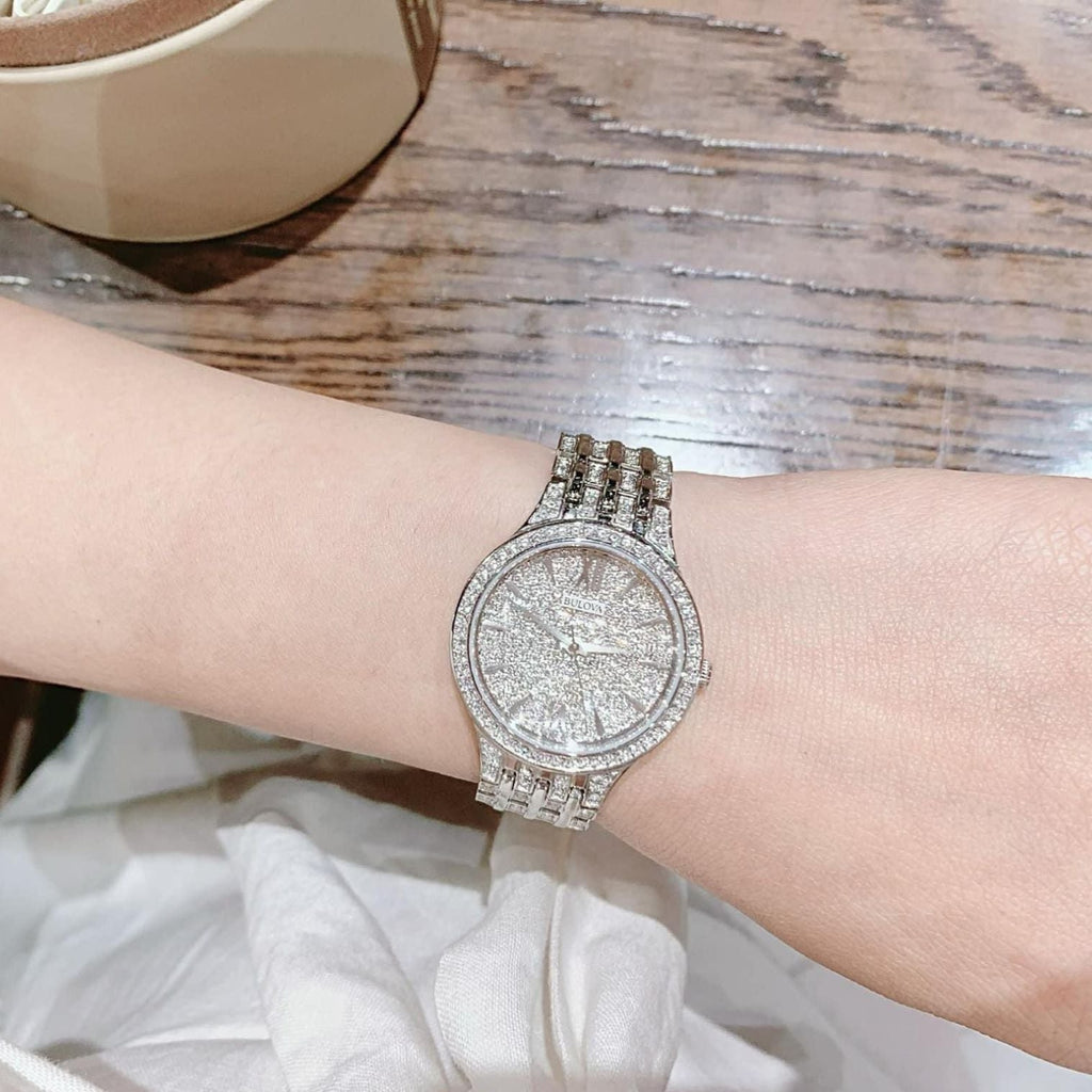 Bulova Crystal Collection Silver Dial Silver Steel Strap Watch for Women - 96L243