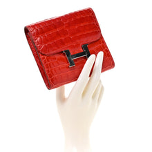 Load image into Gallery viewer, Shiny Alligator Constance Short Wallet Geranium