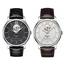 Load image into Gallery viewer, Tissot T Classic Tradition Powermatic 80 Open Heart Silver Dial Brown Leather Strap Watch for Men - T063.907.16.038.00