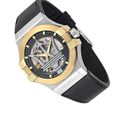 Load image into Gallery viewer, Maserati Potenza Automatic Skeleton Grey Dial Black Leather Strap Watch For Men - R8821108037