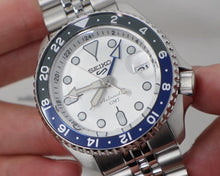 Load image into Gallery viewer, Seiko 5 Sports SKX GMT Automatic Sky Blue Dial Silver Steel Strap Watch For Men - SSK033K1