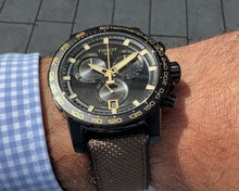 Load image into Gallery viewer, Tissot Supersport Chrono Black Dial Beige Nylon Strap Watch For Men - T125.617.37.051.01