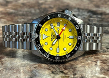 Load image into Gallery viewer, Seiko 5 Sport SKX GMT US Special Creation Automatic Yellow Dial Silver Steel Strap Watch for Men - SSK017K1
