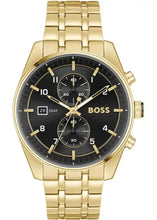 Load image into Gallery viewer, Hugo Boss Skytraveller Chronograph Black Dial Gold Steel Strap Watch for Men - 1514152