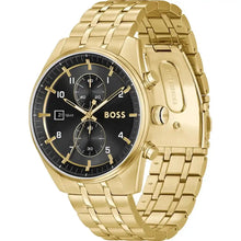 Load image into Gallery viewer, Hugo Boss Skytraveller Chronograph Black Dial Gold Steel Strap Watch for Men - 1514152