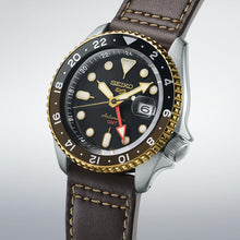 Load image into Gallery viewer, Seiko 5 Sports SKX GMT Automatic Mocha Black Dial Brown Leather Strap Watch For Men - SSK036K1