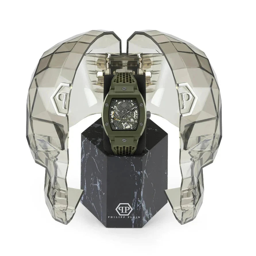 Philipp Plein The Skeleton Green Dial Green Silicone Strap Watch for Men- PWVBA0223