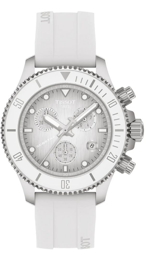 Tissot Seastar 1000 Chronograph Grey Dial White Rubber Strap Watch for Men - T120.217.17.011.00