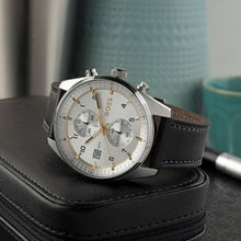 Load image into Gallery viewer, Hugo Boss Skytraveller Chronograph Silver Dial Black Leather Strap Watch for Men - 1514147