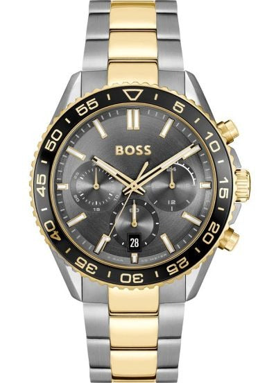 Hugo Boss Runner Chronograph Grey Dial Two Tone Steel Strap Watch for Men - 1514144