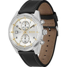 Load image into Gallery viewer, Hugo Boss Skytraveller Chronograph Silver Dial Black Leather Strap Watch for Men - 1514147