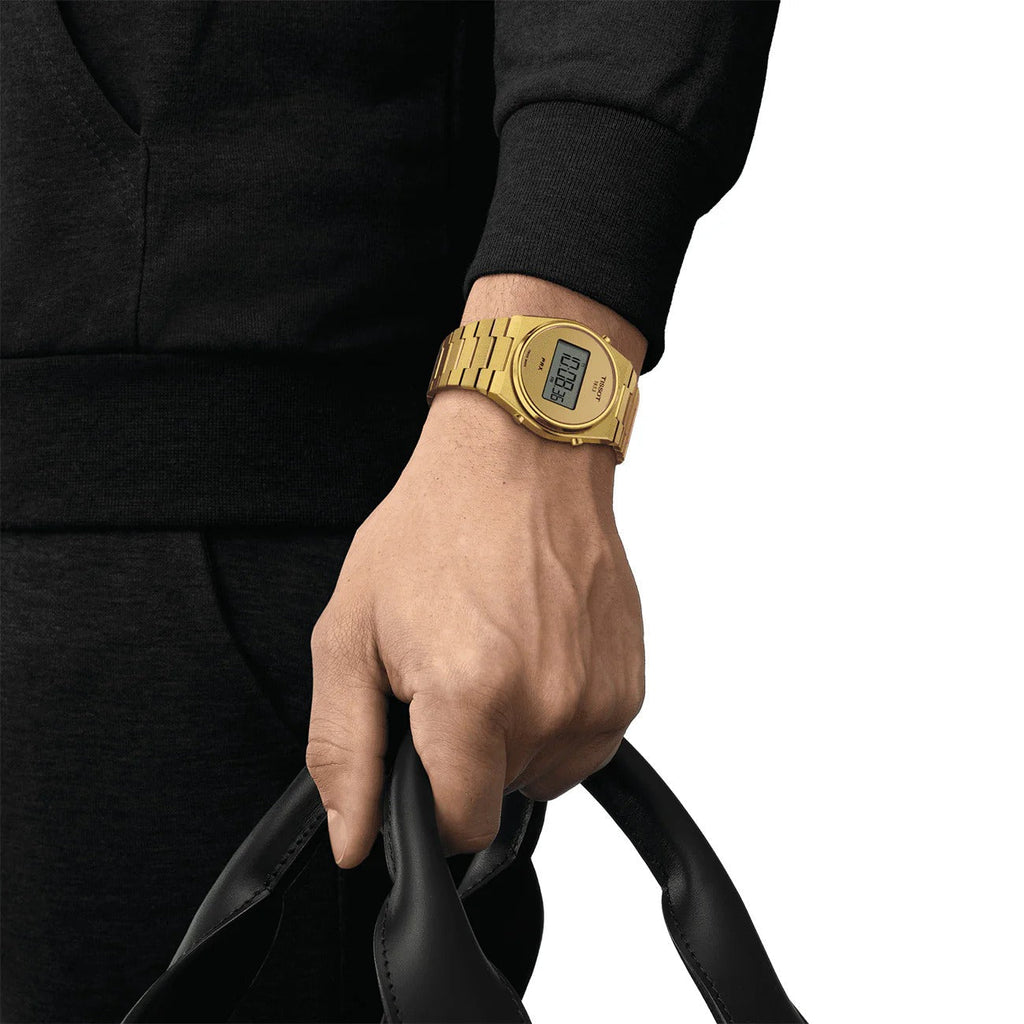 Tissot PRX Digital Quartz Gold Dial Gold Steel Strap Watch for Men - T137.463.33.020.00