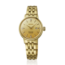 Load image into Gallery viewer, Seiko Presage Cocktail Time Automatic Diamonds Gold Dial Gold Steel Strap Watch for Women - SRE018J1