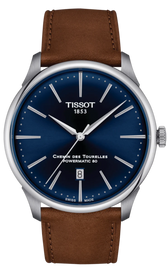 Tissot Chemin des Tourelles Automatic Powermatic 80 Blue Dial Brown Leather Strap Watch for Men - T139.407.16.041.00
