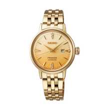 Load image into Gallery viewer, Seiko Presage Cocktail Time Automatic Diamonds Gold Dial Gold Steel Strap Watch for Women - SRE018J1