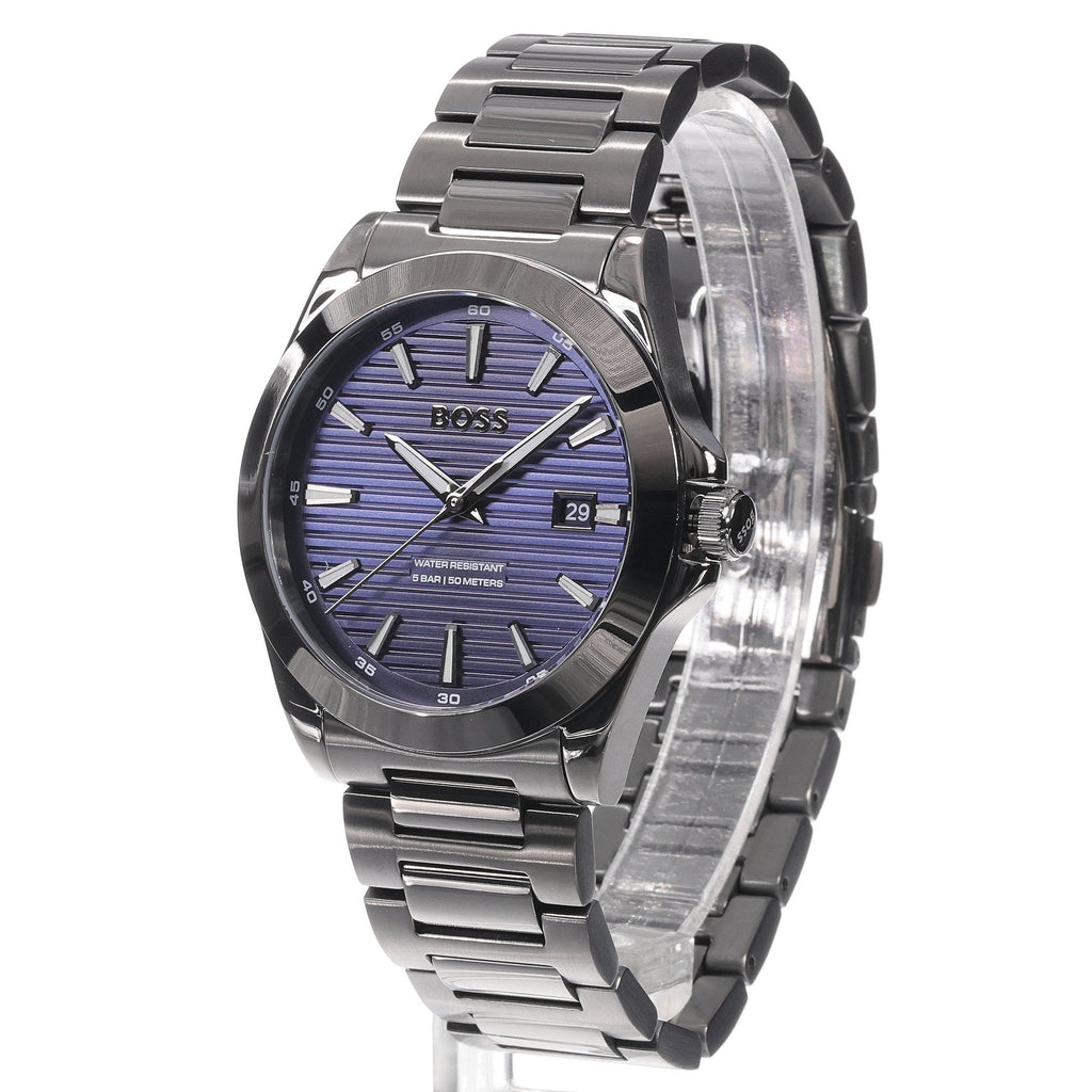 Hugo Boss Strike Blue Dial Gunmetal Grey Steel Strap Watch for Men - 1514175
