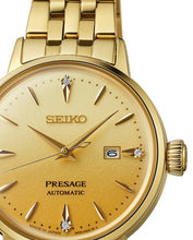 Load image into Gallery viewer, Seiko Presage Cocktail Time Automatic Diamonds Gold Dial Gold Steel Strap Watch for Women - SRE018J1