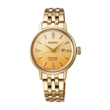 Load image into Gallery viewer, Seiko Presage Cocktail Time Automatic Diamonds Gold Dial Gold Steel Strap Watch for Women - SRE018J1