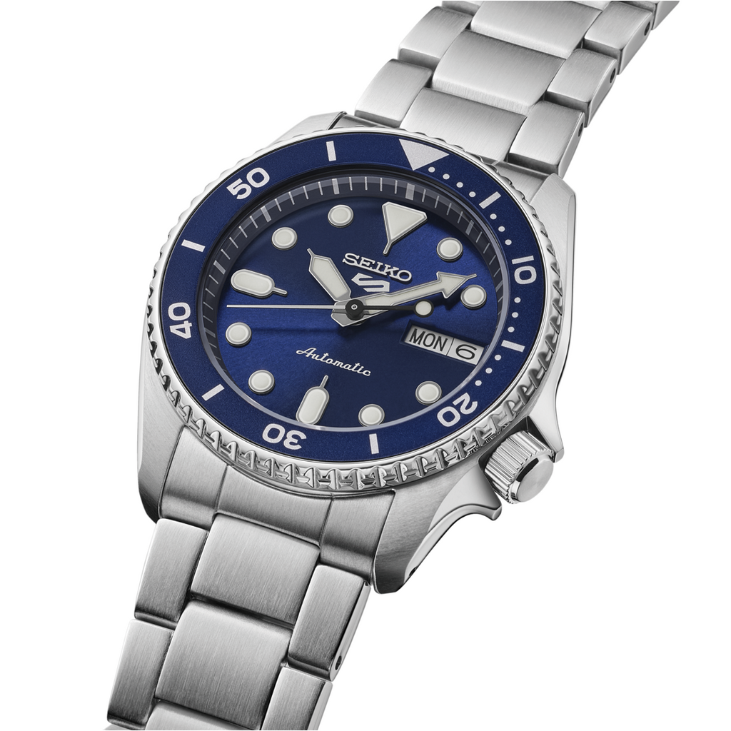 Seiko 5 Sports SKX Street Denim Blue Dial Silver Steel Strap Watch for Men - SRPL77K1