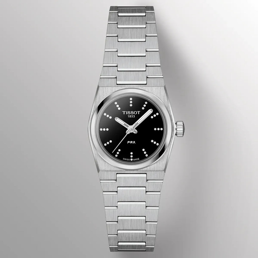 Tissot PRX Quartz Diamonds Black Dial Silver Steel Strap Watch for Women - T137.010.11.056.00