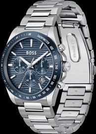 Hugo Boss Strike Chronograph Blue Dial Silver Steel Strap Watch for Men - 1514240