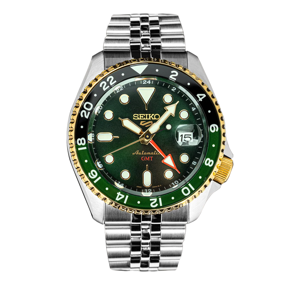Seiko 5 Sports Forest Green Sunrise Limited Edition Green Dial Silver Steel Strap Watch for Men - SSK050K1