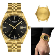 Load image into Gallery viewer, Tissot Ballade Quartz Black Dial Gold Steel Strap Watch for Men - T156.410.33.051.00