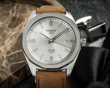 Load image into Gallery viewer, Tissot PRC 100 Solar Quartz Silver Dial Brown Leather Strap Watch for Men - T151.422.16.031.00