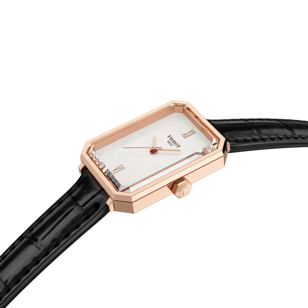Tissot SRV White Mother of Pearl Dial Black Leather Strap Watch for Women - T160.110.36.113.00