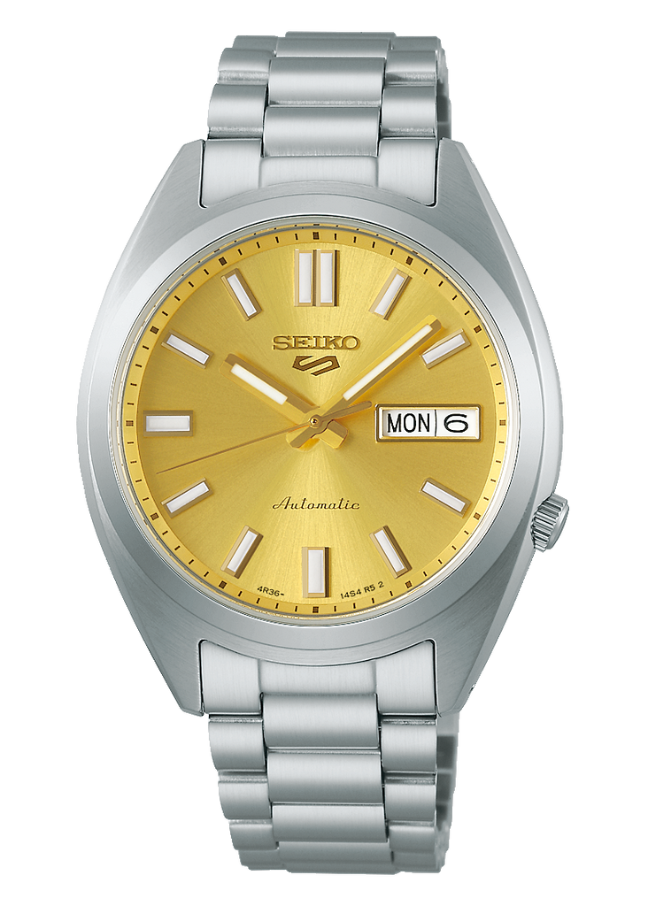 Seiko 5 Sports SNXS Automatic Gold Dial Silver Steel Strap Watch for Men - SRPL59K1